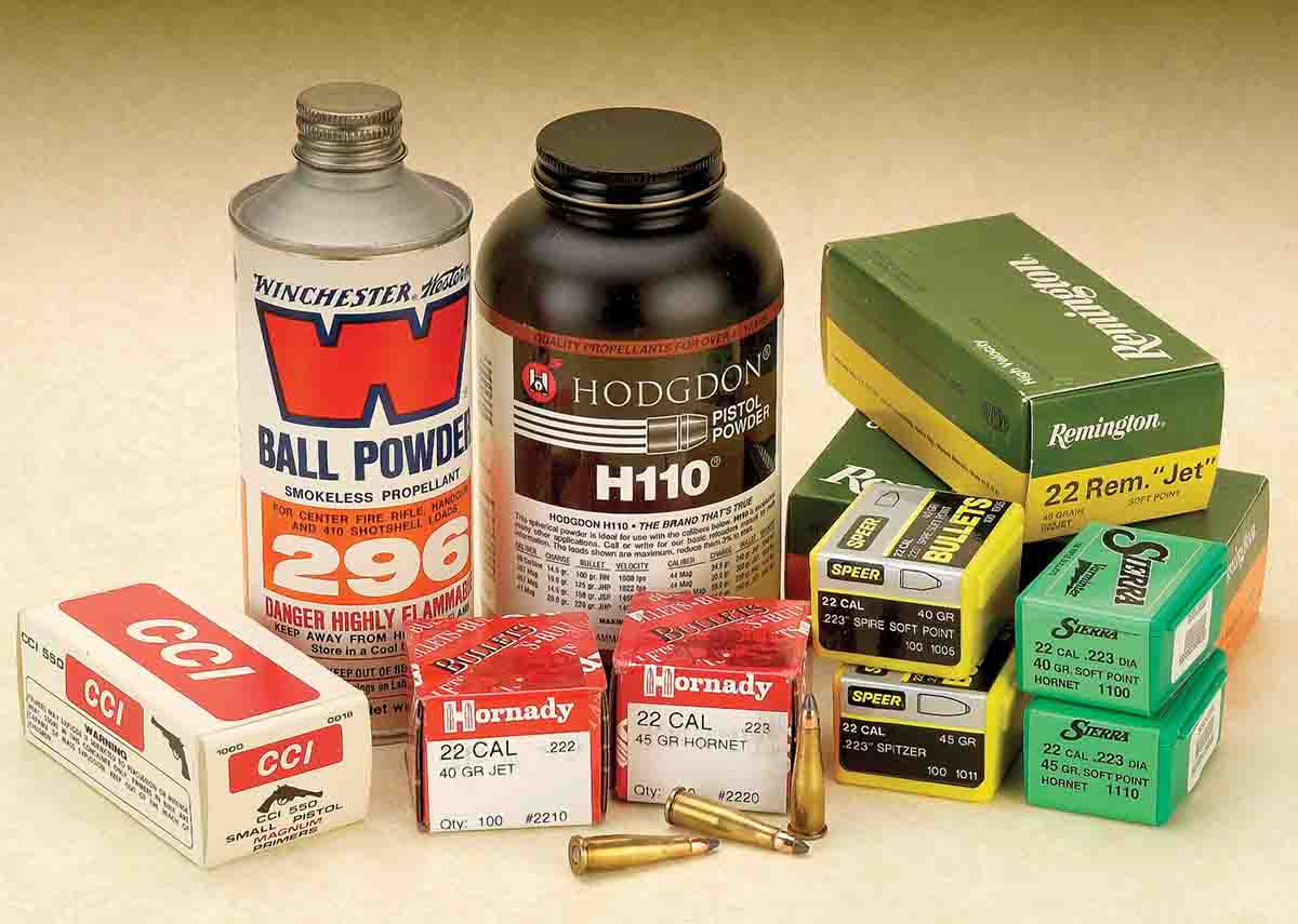 To prepare for shooting, all components such as powder, bullets, cases and primers are readily available to load the .22 Remington Jet.